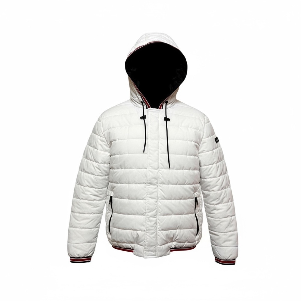Calvin Klein Men's White Infinite Stretch Puffer Jacket SZ XL Hooded Red Black